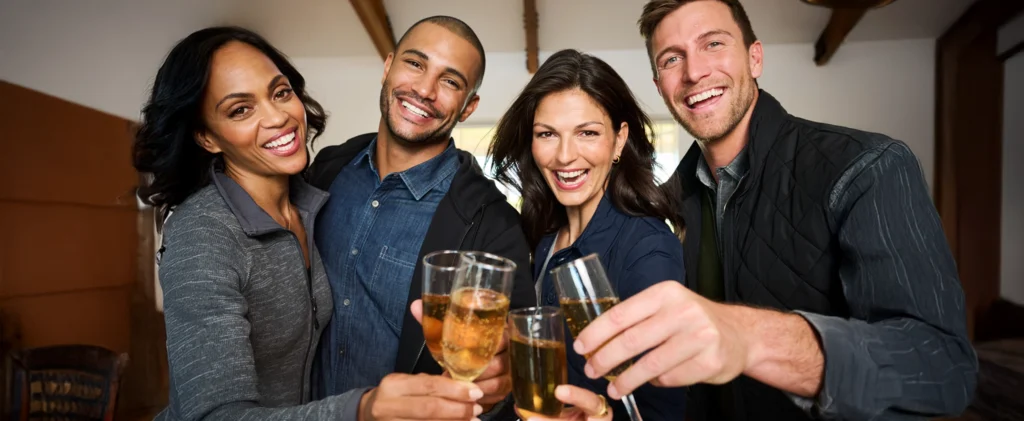 employees happy and celebrating with their corporate holiday gifts